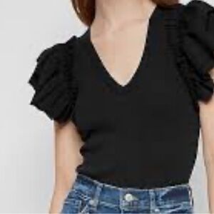 Express Black Ruffle Sleeve Bodysuit